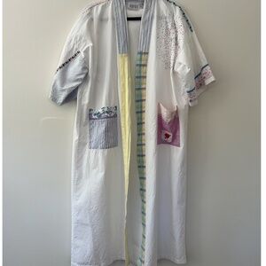 Vintage Pier 1 Imports Cotton Patchwork Embellished Beaded Robe Overshirt O/S